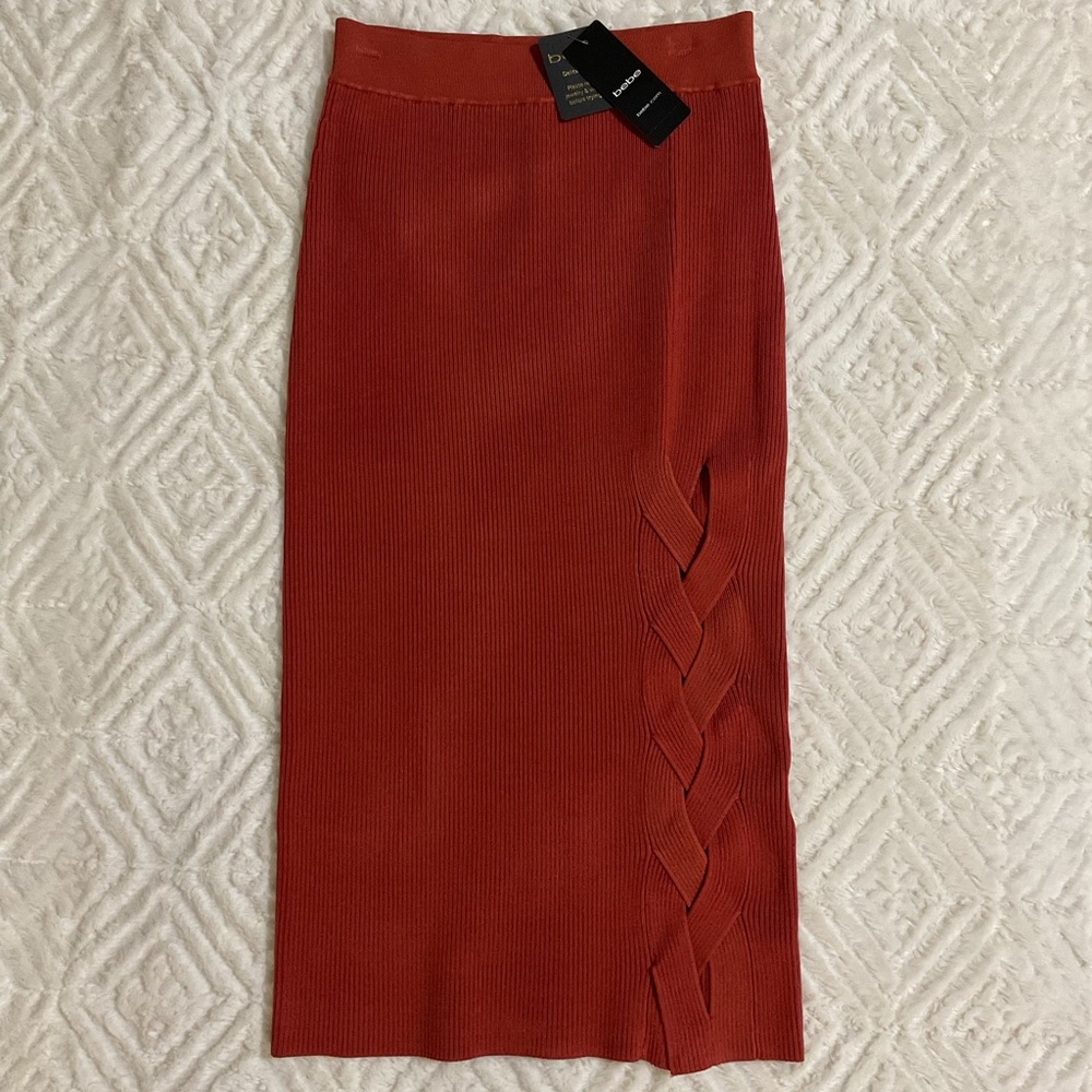 bebe Rust Pencil Skirt with Braided Accent